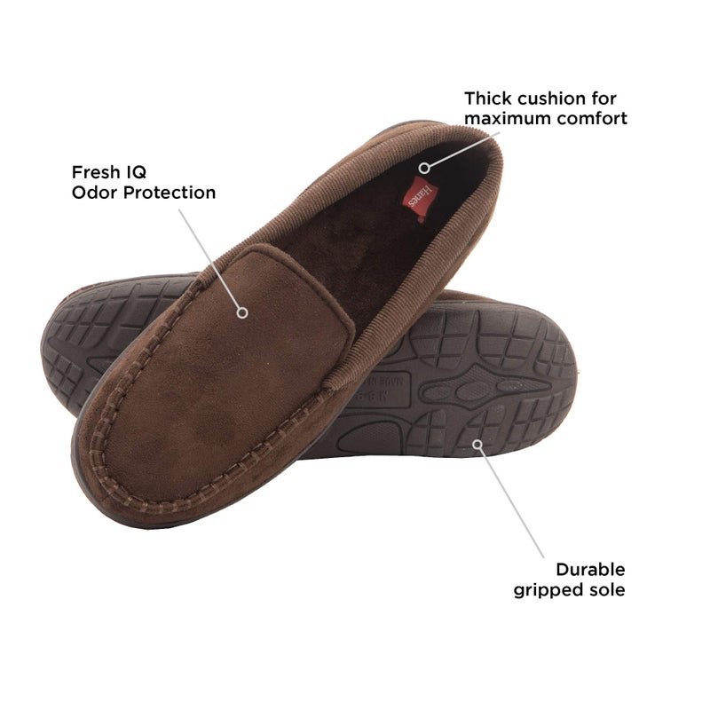 Hanes Mens Moccasin Slipper House Shoe With Indoor Outdoor Memory Foam Sole Fresh IQ Odor Protection , Brown/Brown , Medium - Image 3